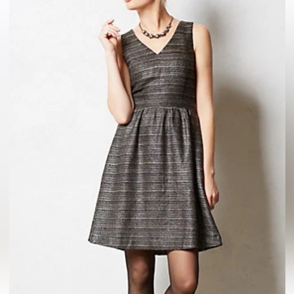 Anthropologie Moulinette Soeurs Metallic Tweed Fit & Flare Dress Size 6 Holiday - Picture 9 of 9